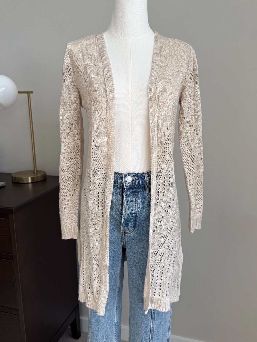 LOVE ELLIE Cream Pointelle Open Knit Longline Cardigan